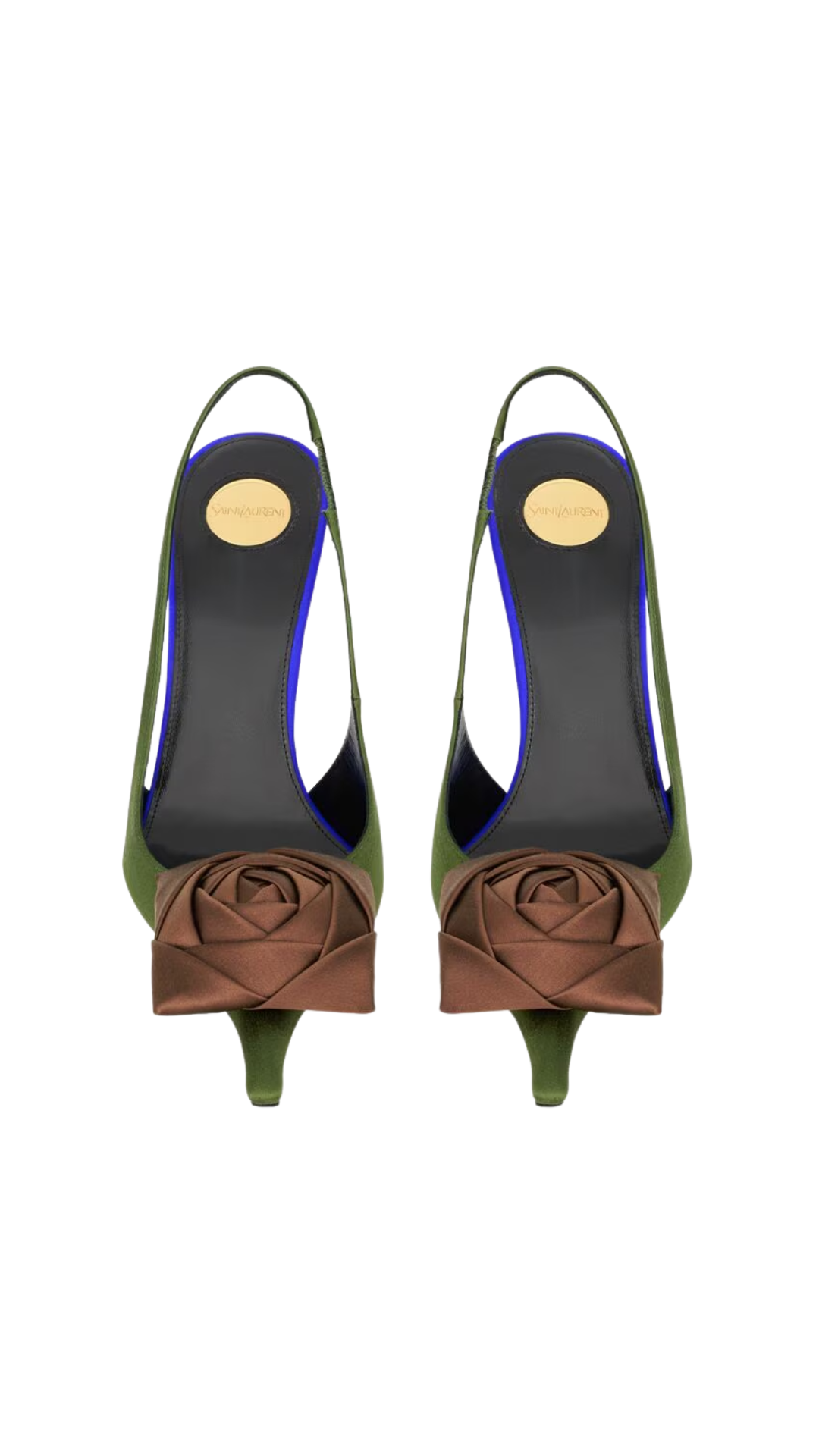 Amalia Slingback Pumps In Dark Olive & Pecan Brown Satin Crepe