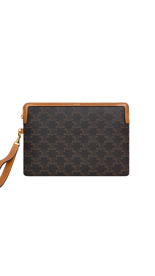 Small Pouch With Strap Cuir Triomphe In Triomphe Canvas And Calfskin