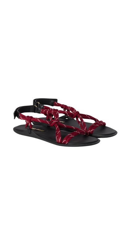 Riviere Cord And Leather Sandals Amaranth Red
