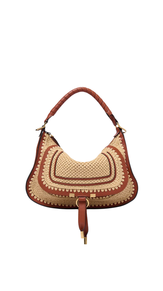 Small Marcie Shoulder Bag In Raffia-Effect