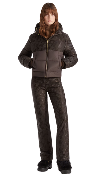 Puffer Jacket in Brown FF Nylon Puffer Jacket