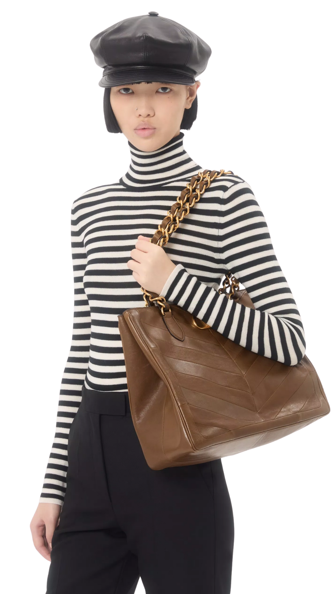 Bolso de compras Laseine en piel napa con estampado de chevrón en Tundra