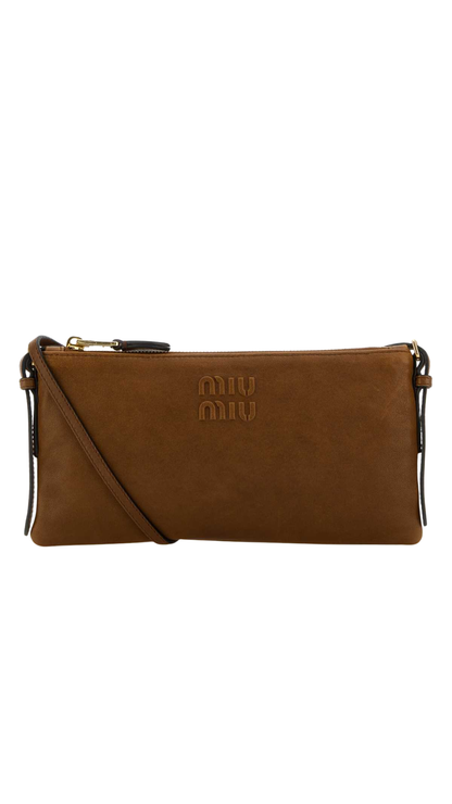 Biscuit Leather Crossbody Bag in Brown