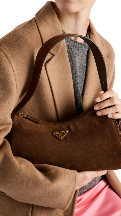 Prada Aimée Medium in Cocoa Brown Suede Shoulder Bag