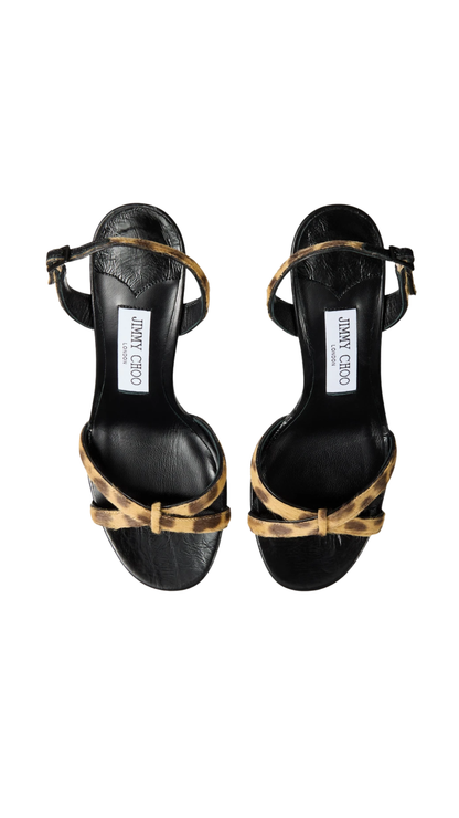 Elsy 70mm in Natural Leopard Print Pony Sandals