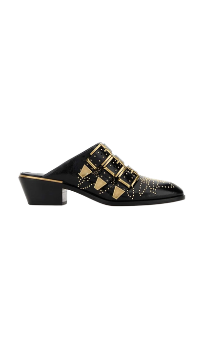 Mules de tacón con tachuelas Susan en negro