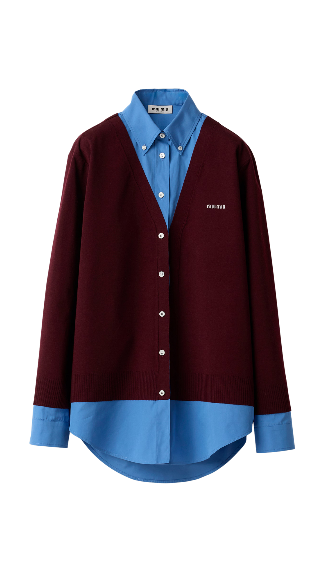 Cashmere and Poplin Shirt in Burgundy/Periwinkle