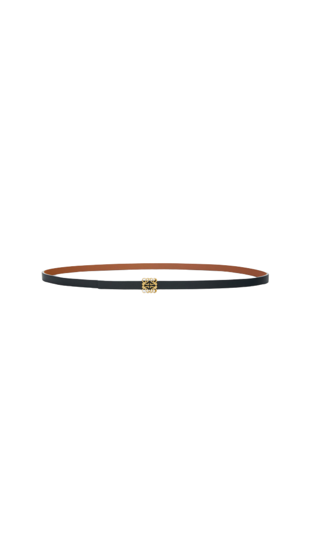 Reversible Anagram Bombé Belt in Tan Black Gold Smooth Calfskin