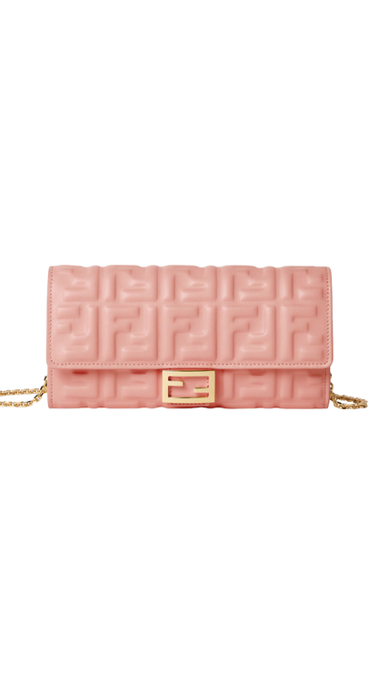 Baguette Continental Wallet With Chain in Pink Nappa Leather Wallet with FF Motif