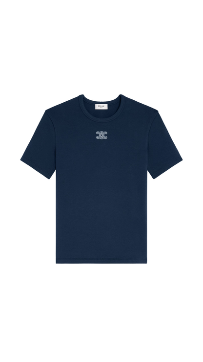 Triomphe T-Shirt In Navy/Off White Ribbed Cotton Jersey