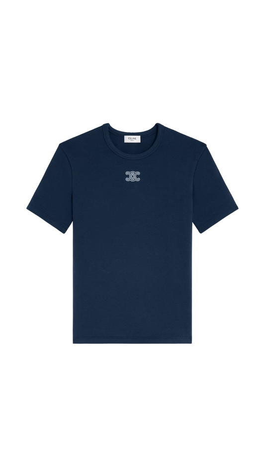 Triomphe T-Shirt In Navy/Off White Ribbed Cotton Jersey