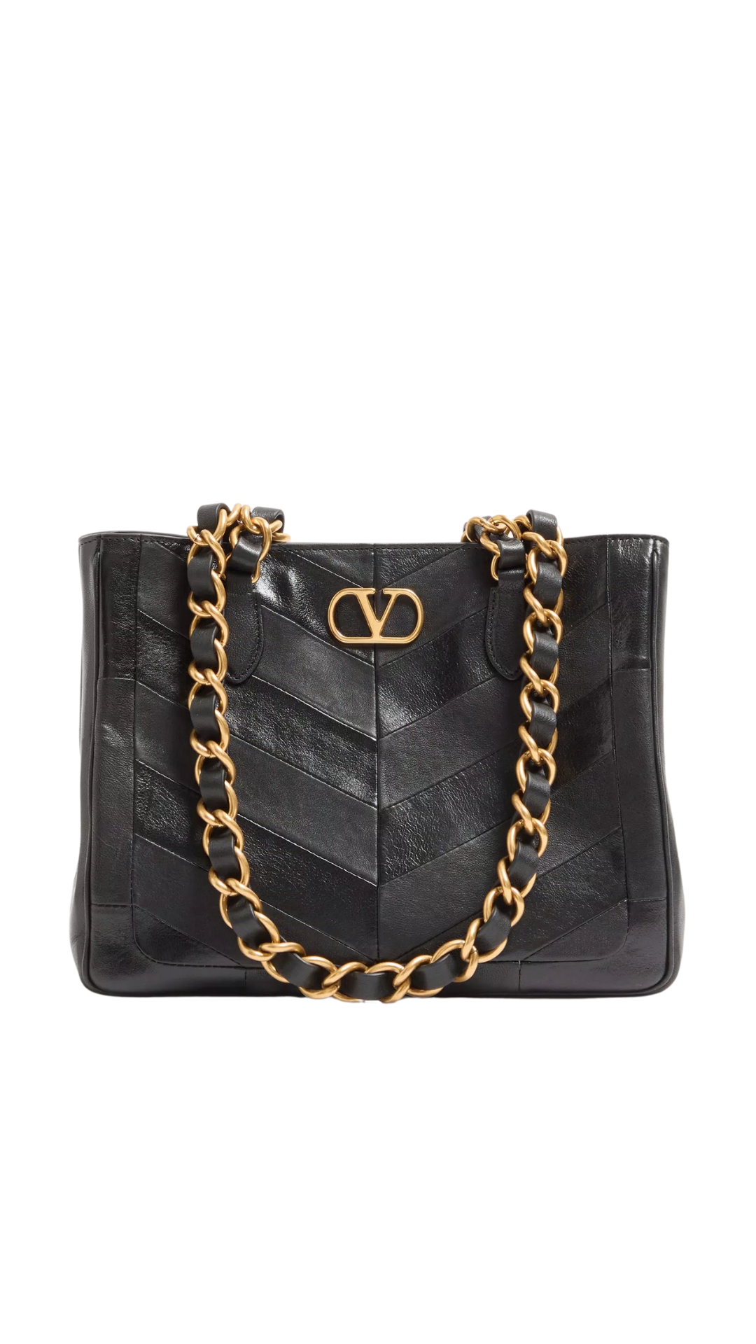 Bolso de compras pequeño Laseine de piel napa negra con diseño de chevrón