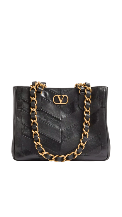 Bolso de compras pequeño Laseine de piel napa negra con diseño de chevrón