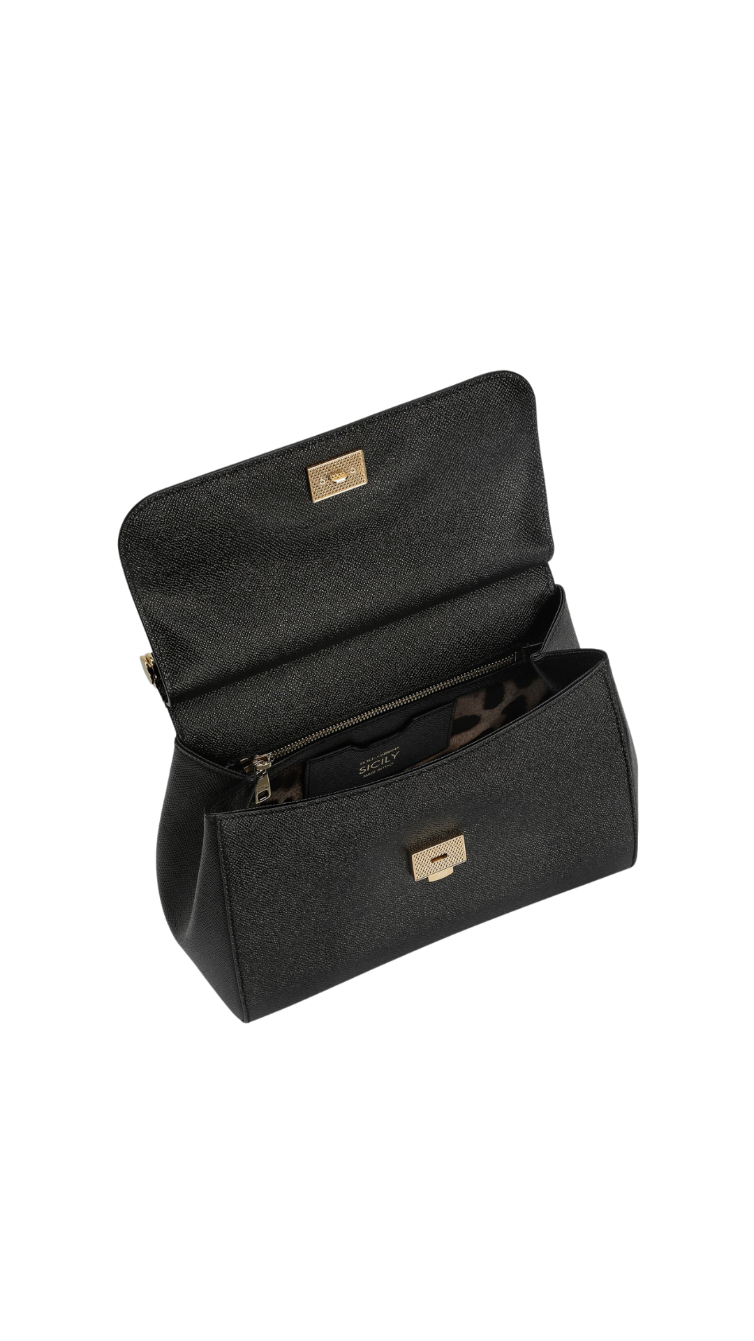 Bolso grande Sicily en piel de becerro Dauphine en negro