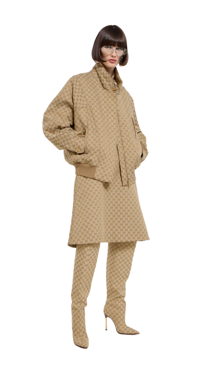 GG Cotton Canvas Fabric Zip Jacket in Sand