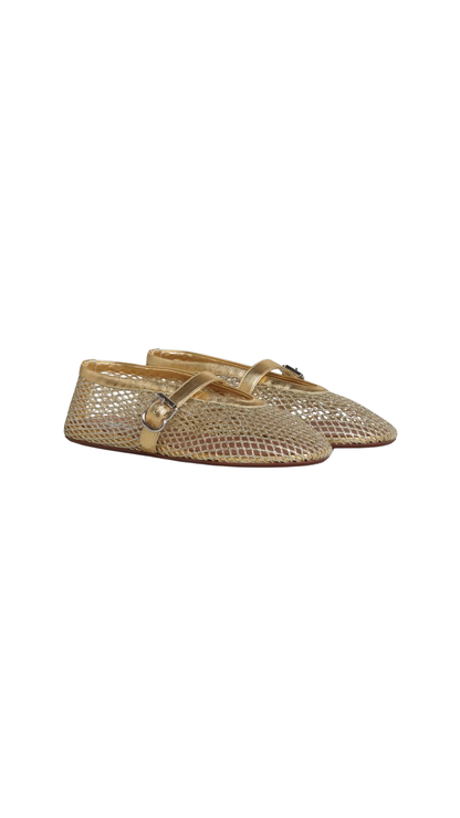 Ballet Flats In Laminated Fishnet in Gold