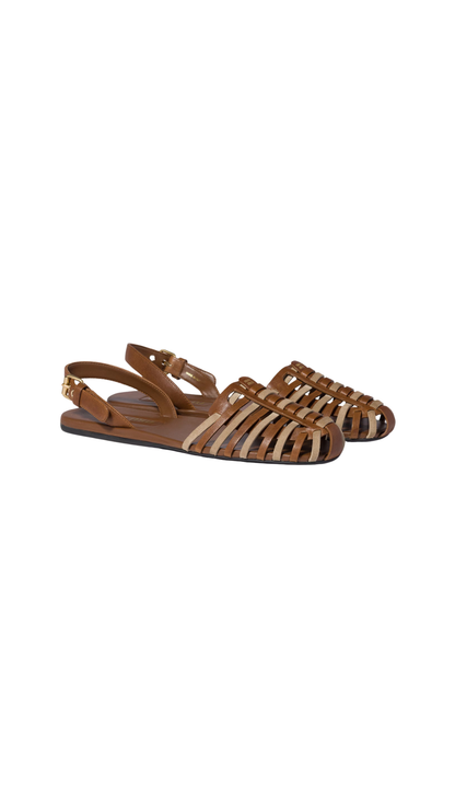 Nappa and Suede Leather Sandals in Oak/Desert Beige
