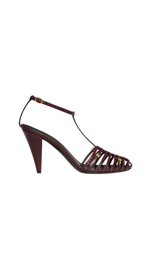 Cage Heeled Sandal In Burgundy Goatskin