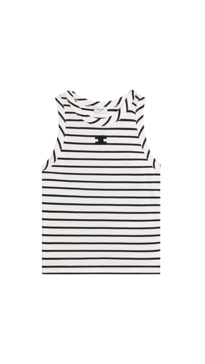 Triomphe Tank Top In Off White / Black Striped Silk Jersey