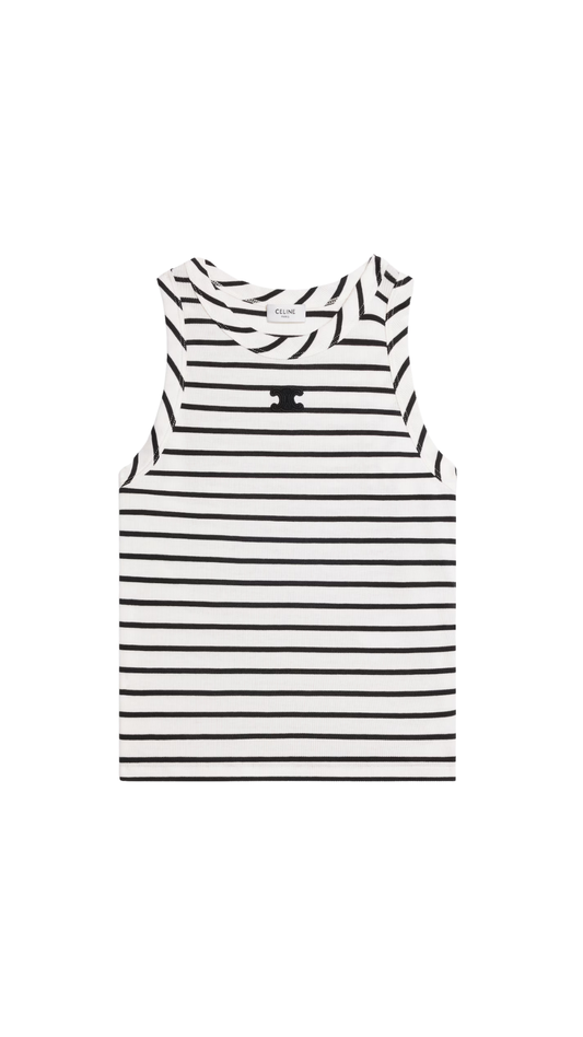 Triomphe Tank Top In Off White / Black Striped Silk Jersey