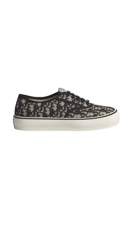Saltwind Sneaker in Beige and Blue Dior Oblique Embroidered Cotton