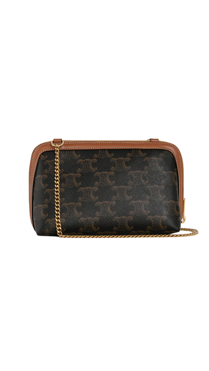 Clutch On Chain In Triomphe Canvas And Lambskin in Tan