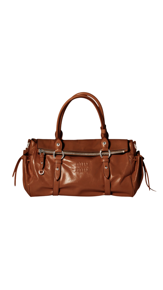 Shiny Leather Handbag in Palisander