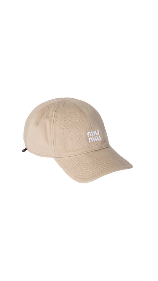 Denim Baseball Cap in Beige/Amaranth