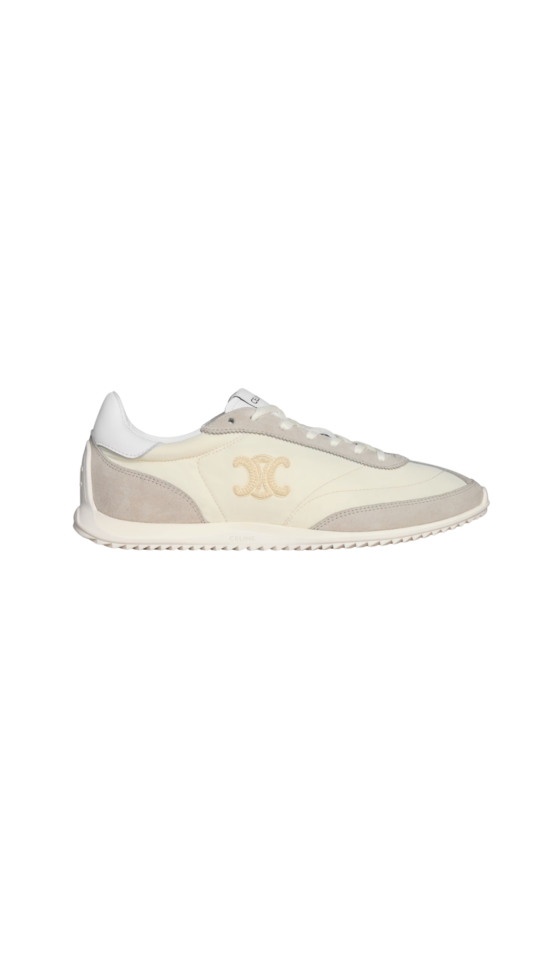 Celine Racer - Low Top Sneaker With Triomphe In Vanilla Nylon, Suede Calfskin And Calfskin