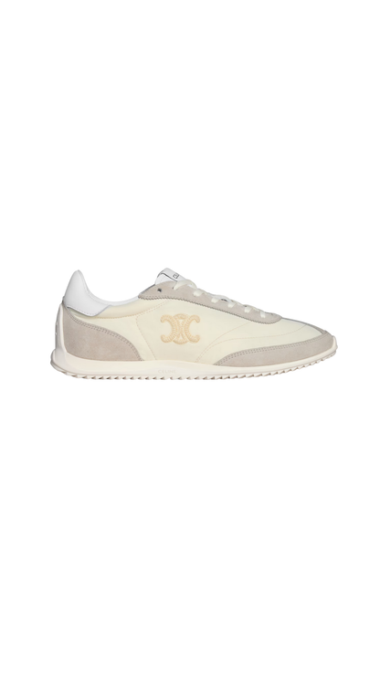 Celine Racer - Low Top Sneaker With Triomphe In Vanilla Nylon, Suede Calfskin And Calfskin
