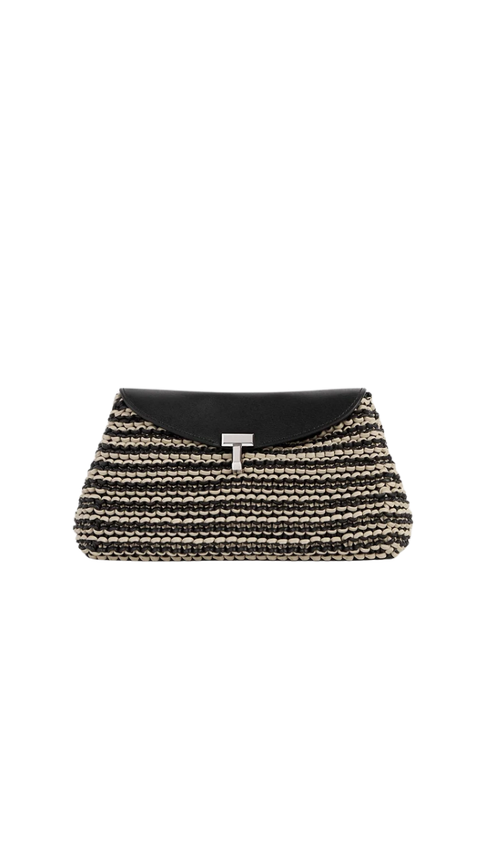 Mini T-Lock Woven-Leather Clutch Black/Sand