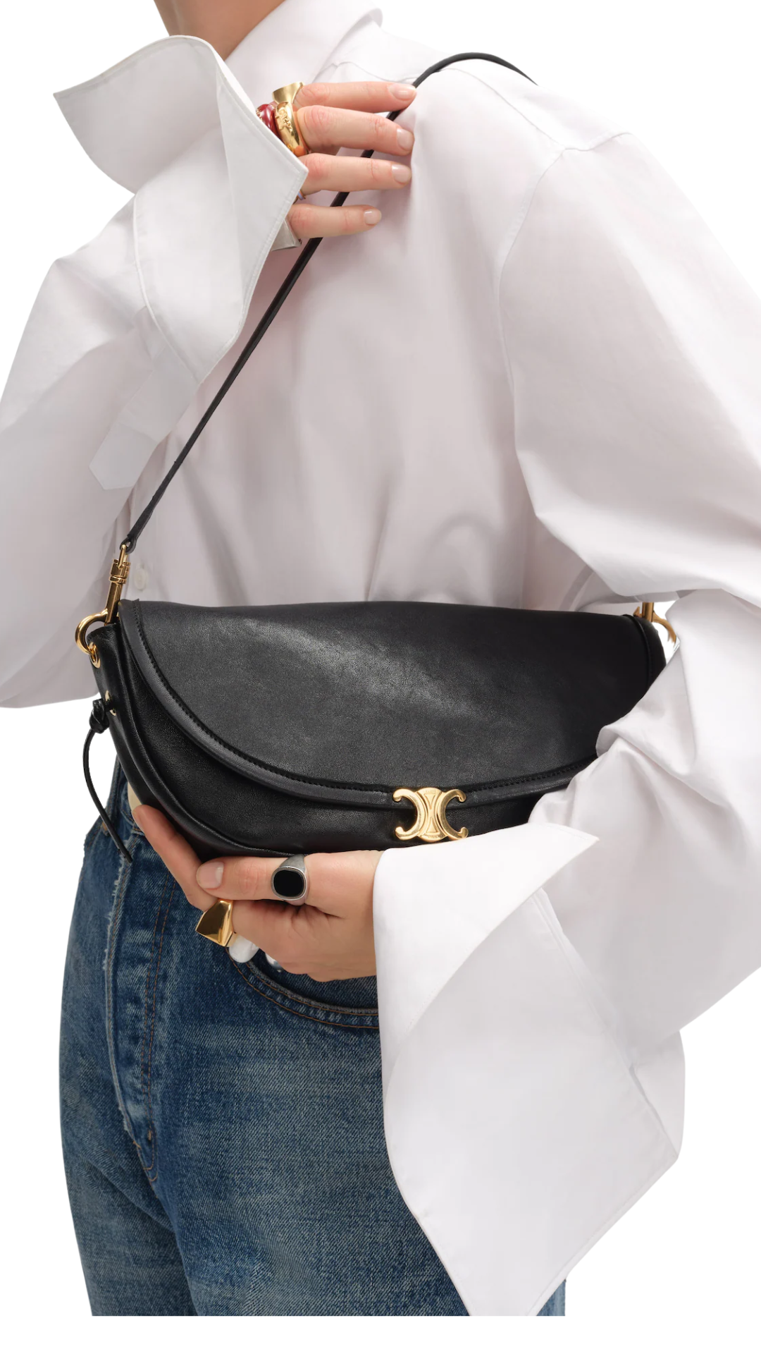 Little Halfmoon Soft Triomphe en piel de cordero brillante y flexible negra