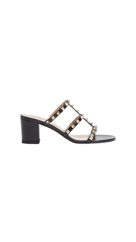Rockstud Calfskin Leather Slide Sandal 60 Mm in Black