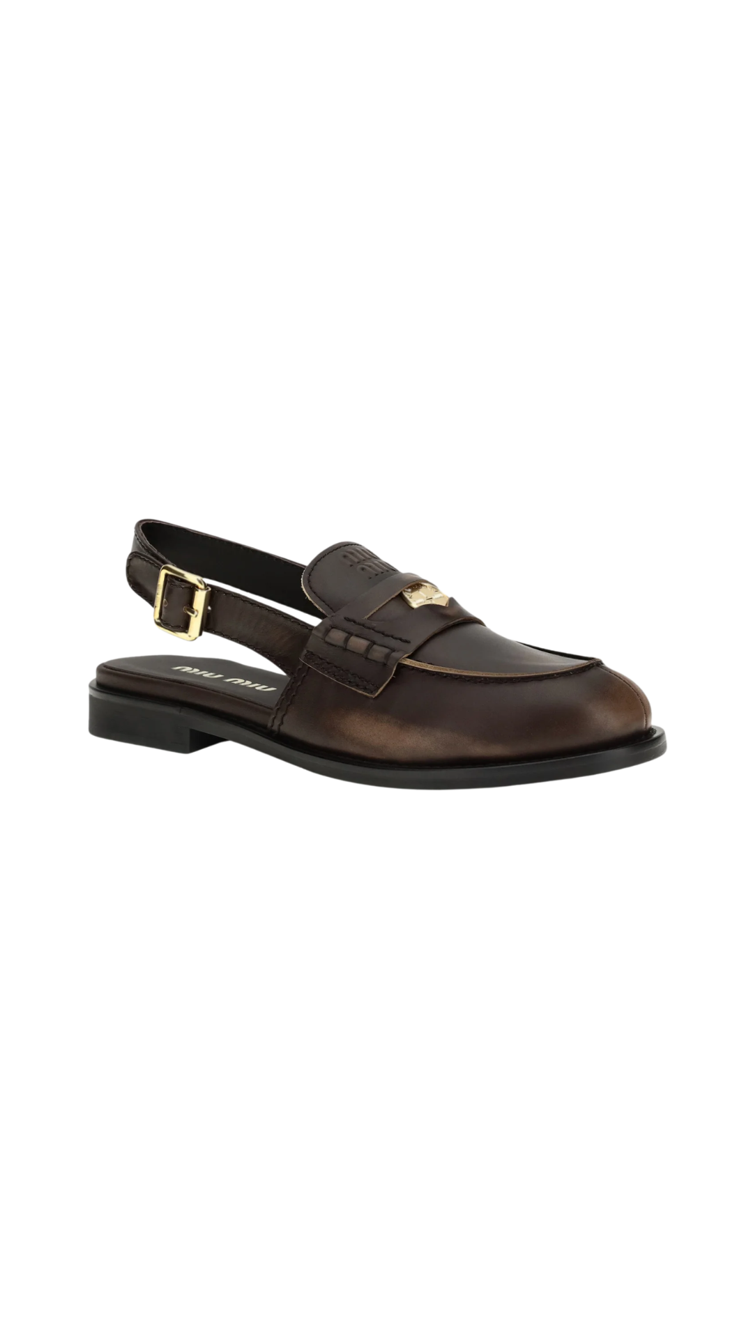 Brushed leather slingback loafers in Ebony