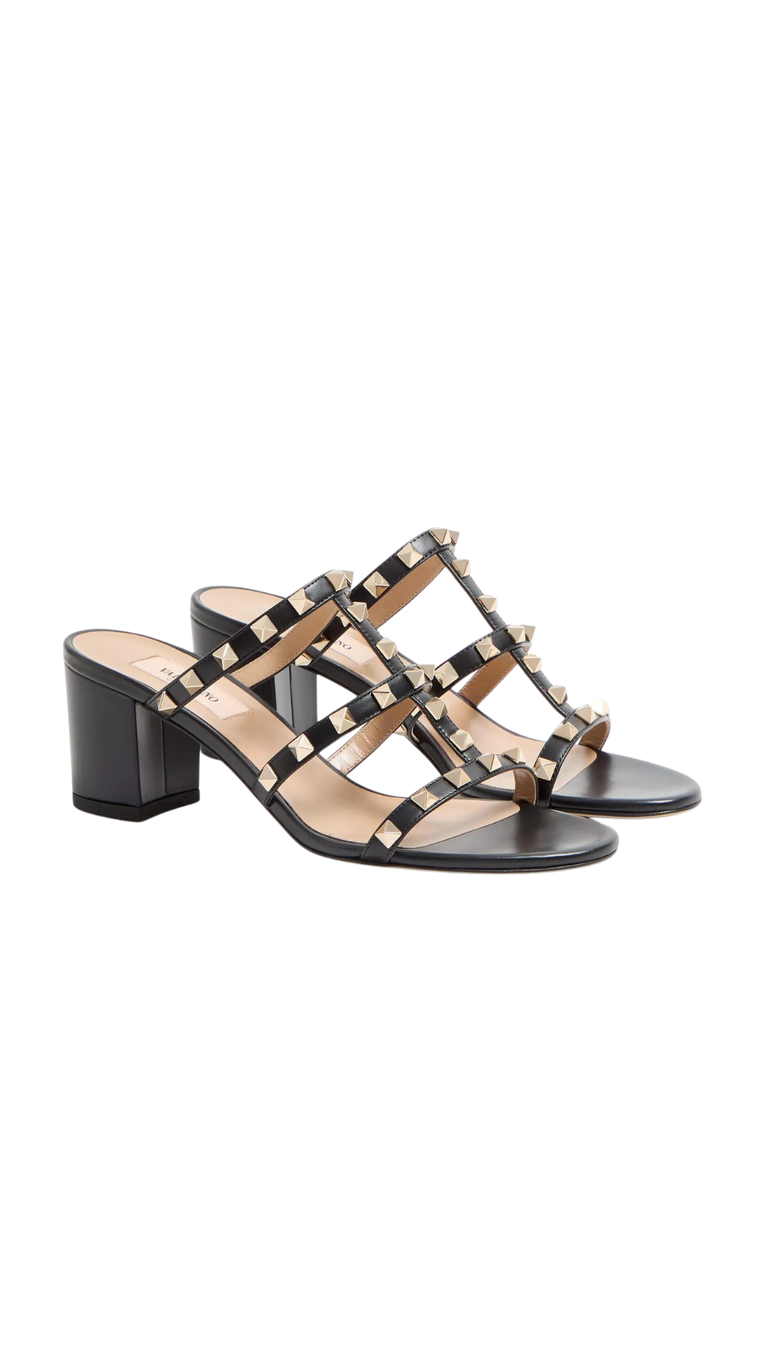 Rockstud Calfskin Leather Slide Sandal 60 Mm in Black