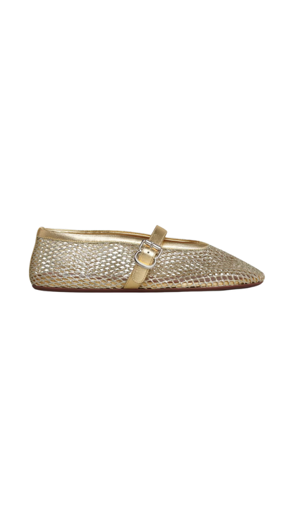 Ballet Flats In Laminated Fishnet in Gold