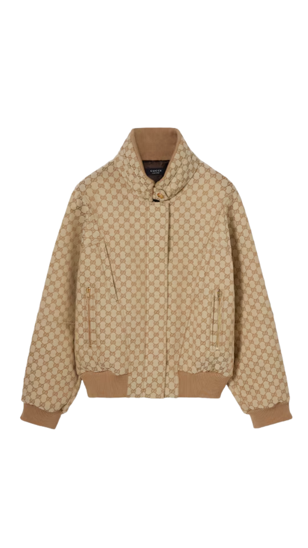 GG Cotton Canvas Fabric Zip Jacket in Sand