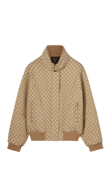 GG Cotton Canvas Fabric Zip Jacket in Sand