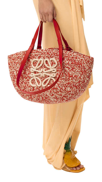 Medium Eclipse Basket In Raffia And Calfskin in Red