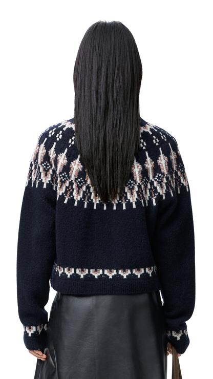 Sweater in Navy/Multicolor Wool Blend
