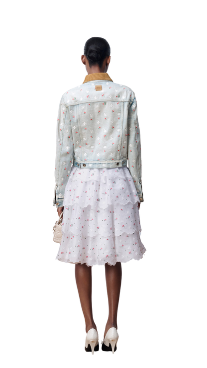 Dioramour Embroidered Jacket in Light Blue Cotton Denim