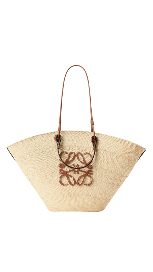 Large Anagram Basket Bag In Iraca Palm And Calfskin