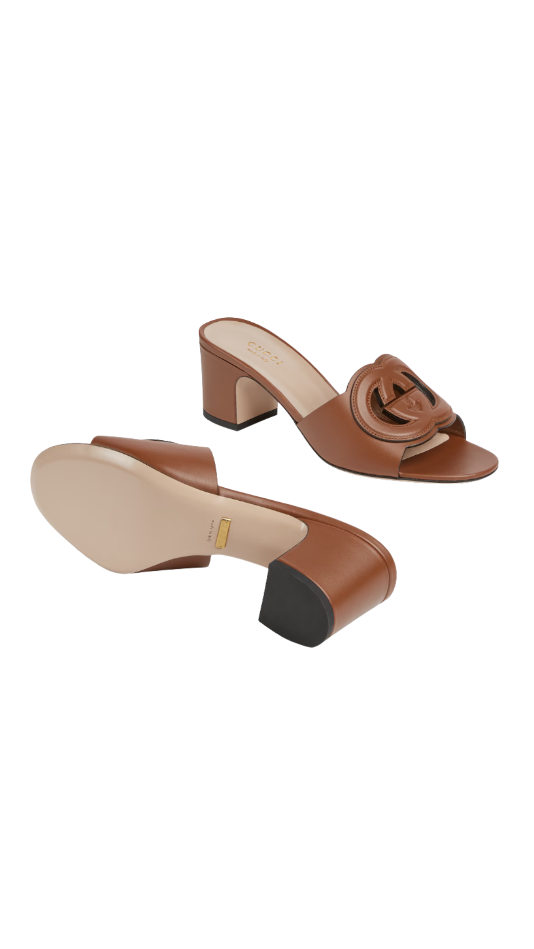 Women's Slide Sandal with Interlocking G in Brown Leather