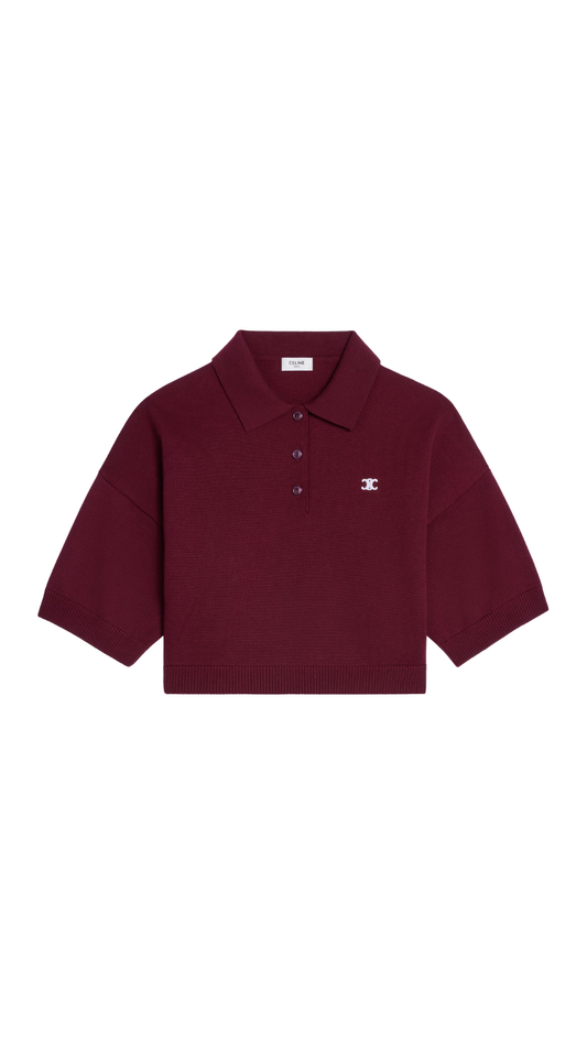 Cropped Polo in Burgundy Wool