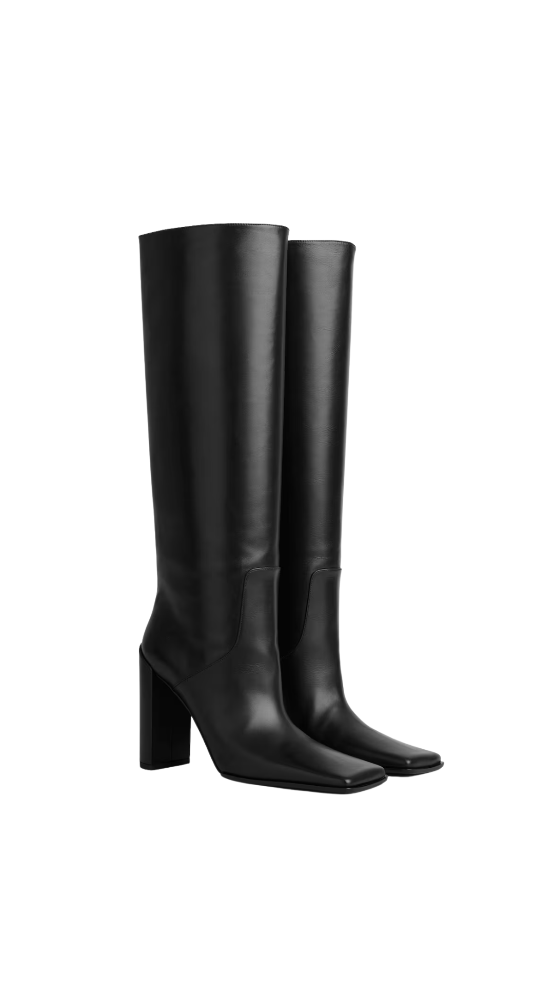 Square Knee Boots in Black Calfskin