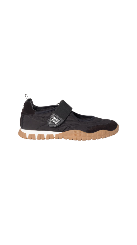Tyre Technical Fabric And Suede Ballerinas in Black