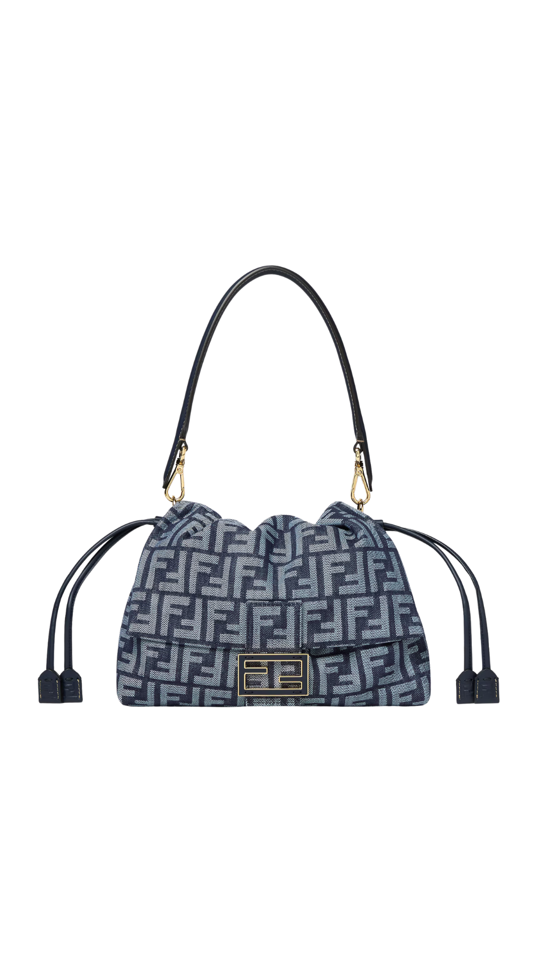 Bolso Mamma Baguette Mediano de jacquard FF con efecto denim azul oscuro