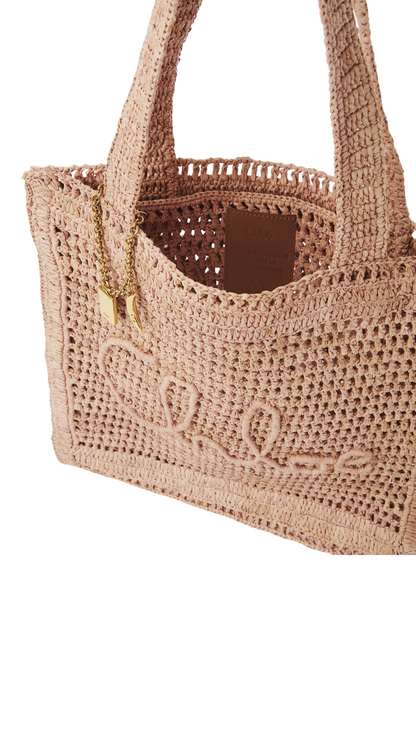 Summer Banana Tote Bag in Raffia Summery Beige