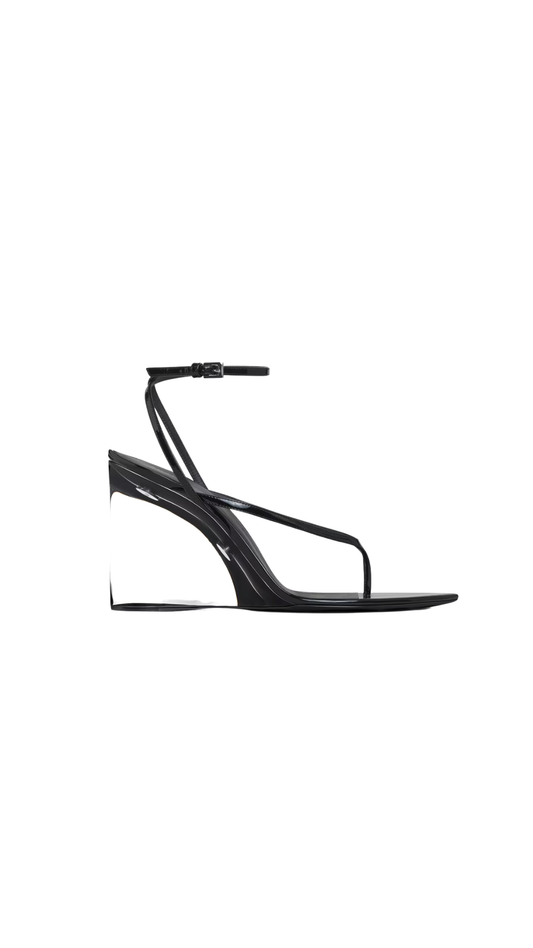 Invisible Thong Sandals In Black Patent Calfskin