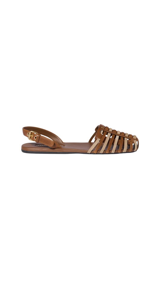 Nappa and Suede Leather Sandals in Oak/Desert Beige